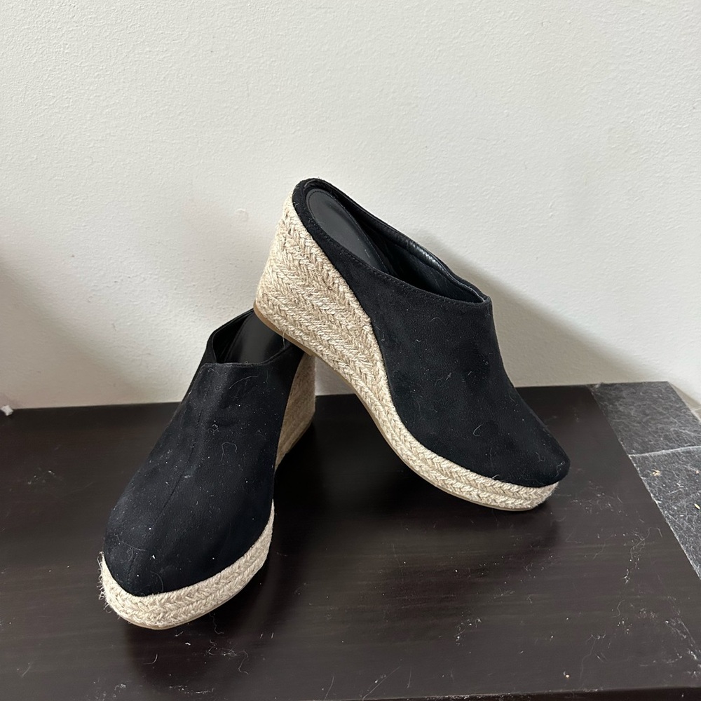 Black Espadrille Wedge Mules